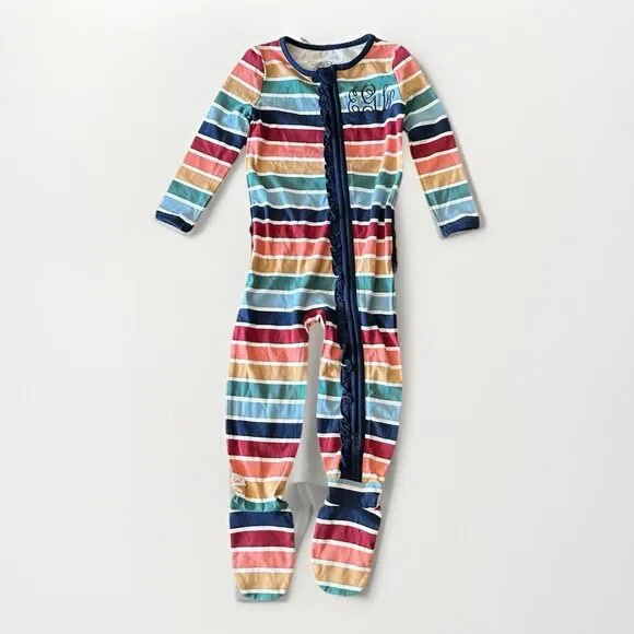 EWG Monogram Ruffle Butts Size 18-24 Month Striped Footie Pajama One Piece